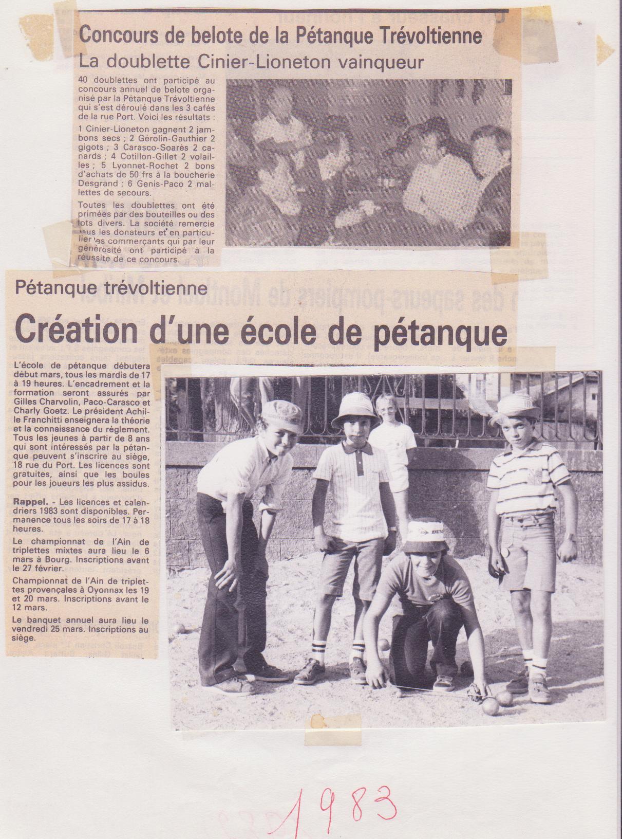 1983  Création école de pétanque Trévoux .