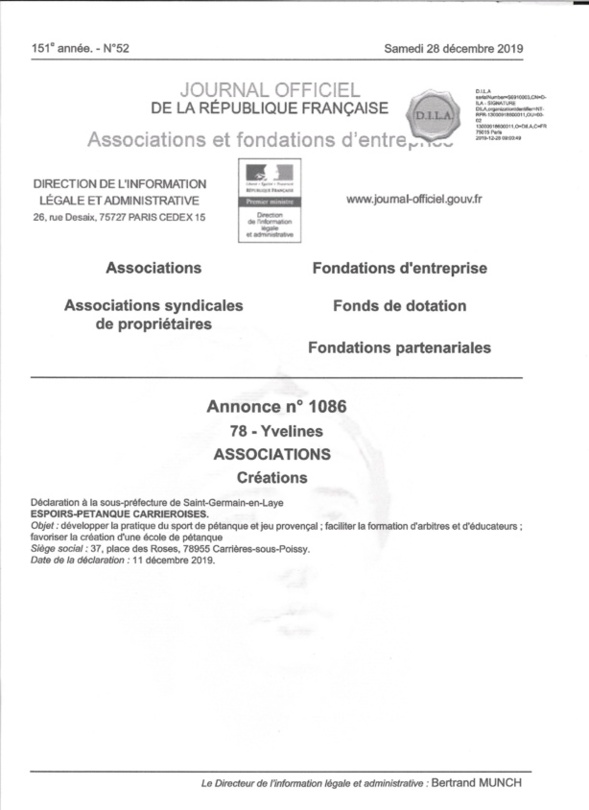 Parution au Journal Officiel Parution au Journal Officiel