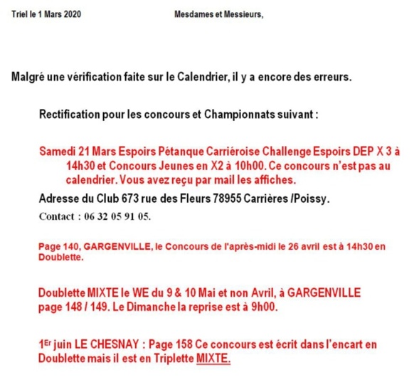 Rectificatif du 01/03/2020 Rectificatif du 01/03/2020