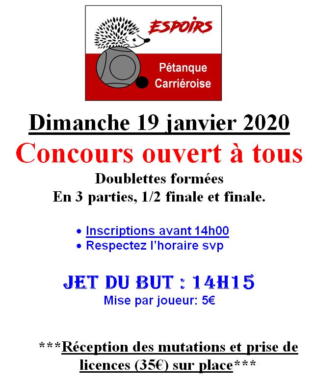 Concours ouvert à tous le 19/01/20 Concours ouvert à tous le 19/01/20