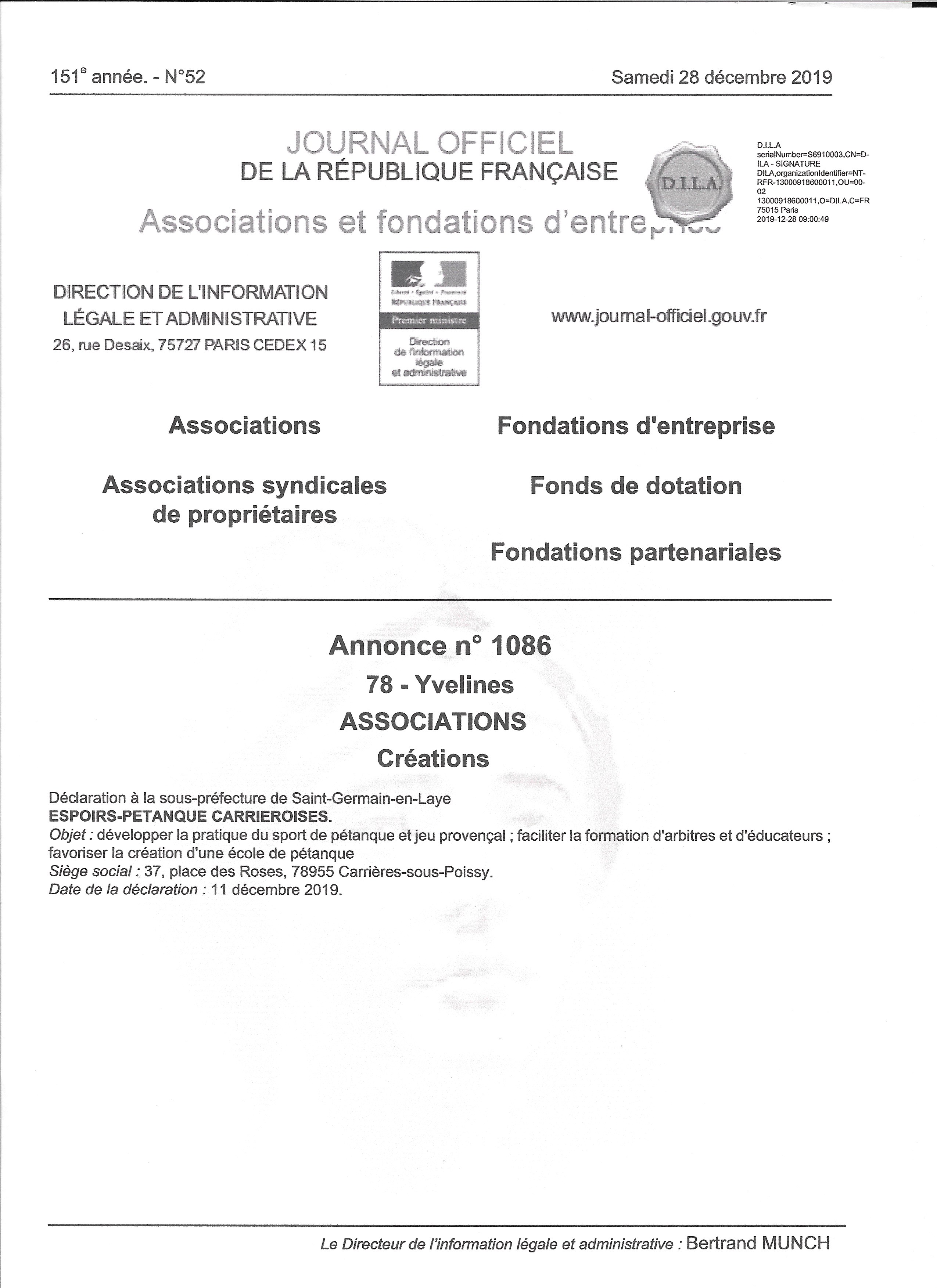 Parution au Journal Officiel