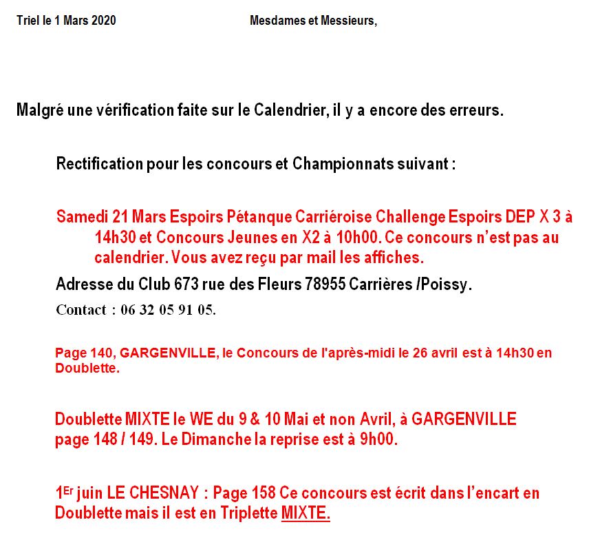 Rectificatif du 01/03/2020 Rectificatif du 01/03/2020