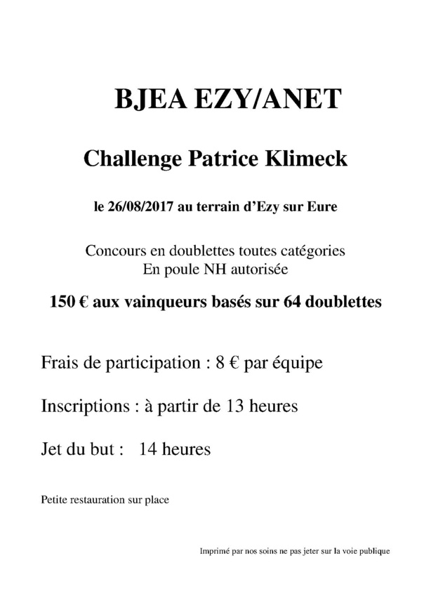 Challenge Patrice Klimeck samedi 26 Aout