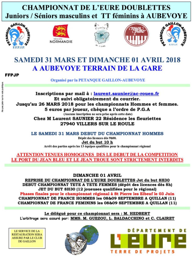Au menu du week-end ==> championnat de l'Eure x2 hommes et x1  femme