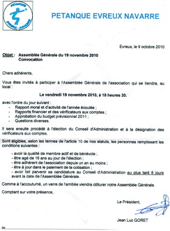 Assemblée Générale du Club vendredi 19 novembre