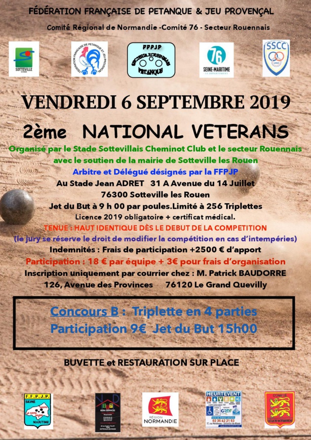 Affiche du  2 ème  National Vétérans à Sotteville en SEPTEMBRE 
