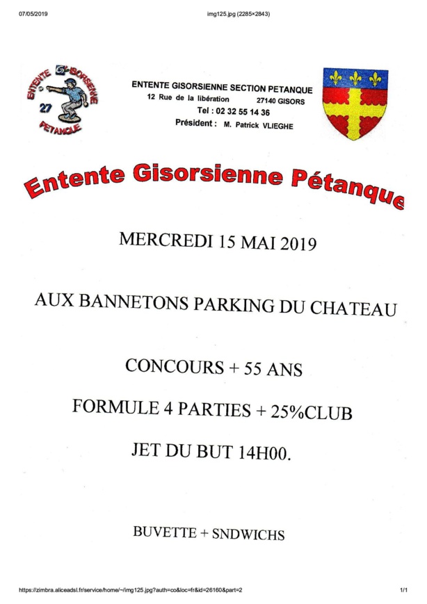 Concours  + 55 ans  mercredi 15 mai
