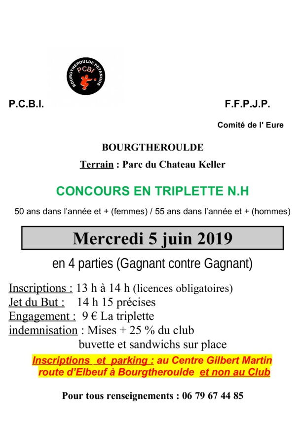 Concours +55 ans mercredi 5 juin à Bourgtheroulde