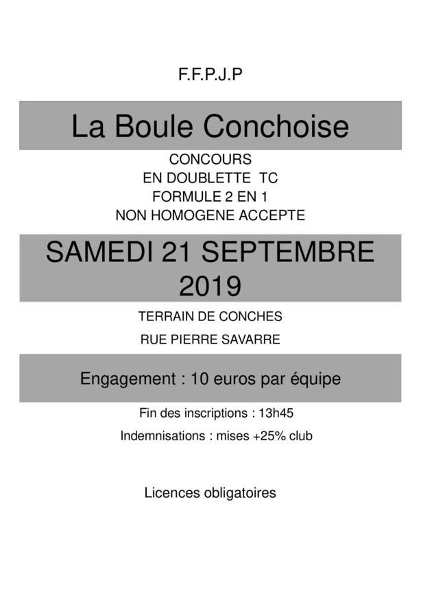 Concours Samedi 21 Septembre