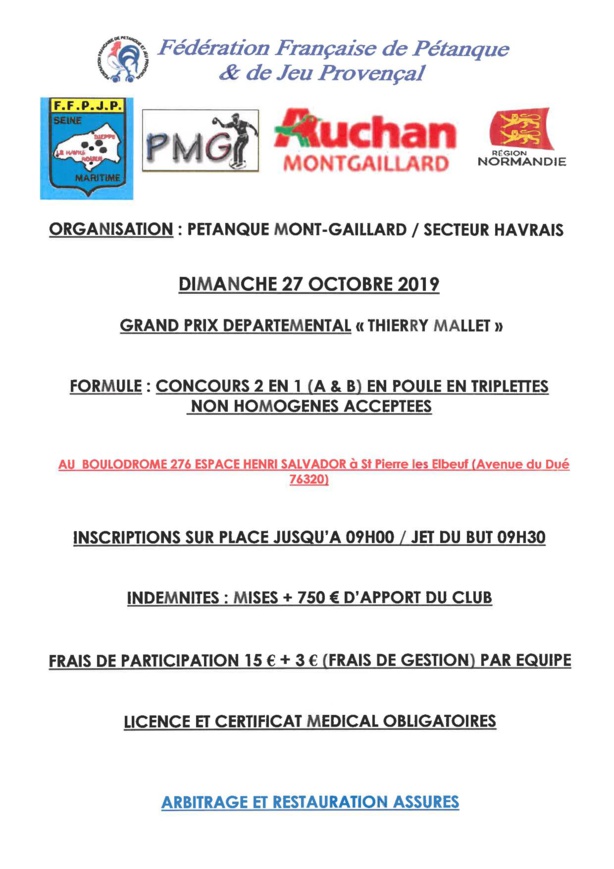 CONCOURS 27 OCTOBRE au Boulodrome