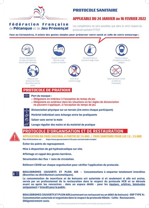 Protocole Sanitaire jusqu'au 16 Février Protocole Sanitaire jusqu'au 16 Février