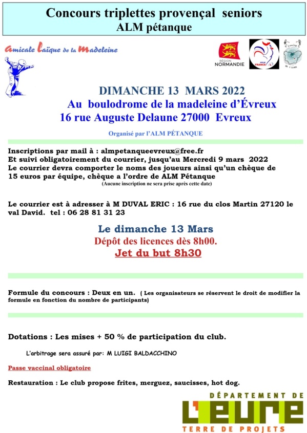 Concours de jeu Provençal -ALM Evreux -  13 Mars