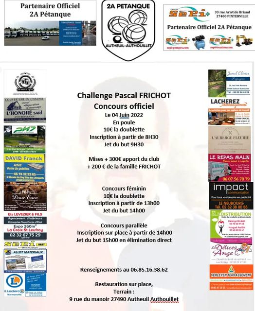 Challenge Pascal FRICHOT le 4 juin à Autheuil Authouillet Challenge Pascal FRICHOT le 4 juin à Autheuil Authouillet
