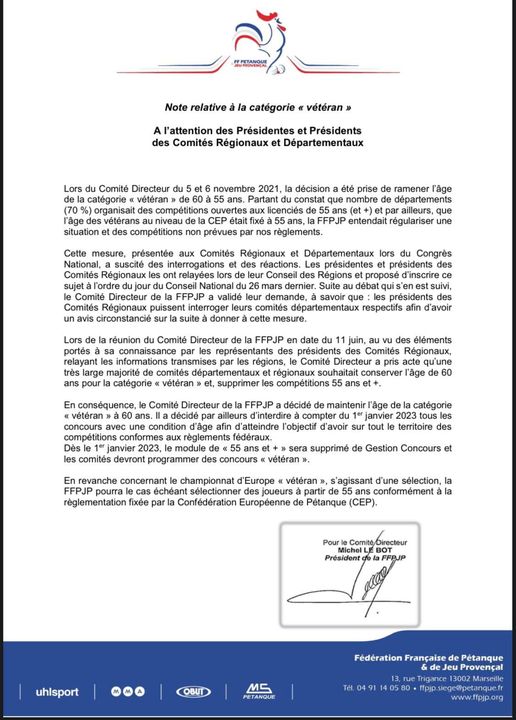 VETERAN la Fédération revient en arriére...bravo VETERAN la Fédération revient en arriére...bravo
