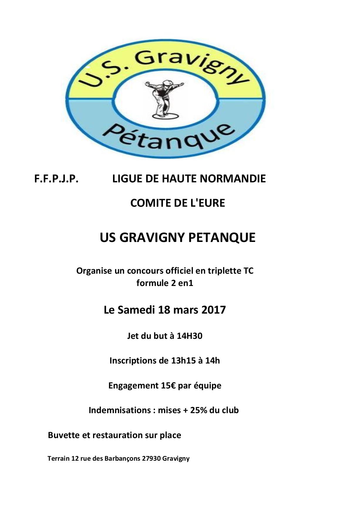 Concours Samedi 18 Mars à Gravigny Concours Samedi 18 Mars à Gravigny