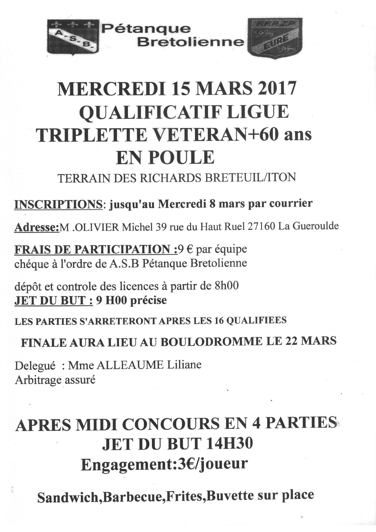 Qualificatif Ligue Triplette Vétérans Qualificatif Ligue Triplette Vétérans