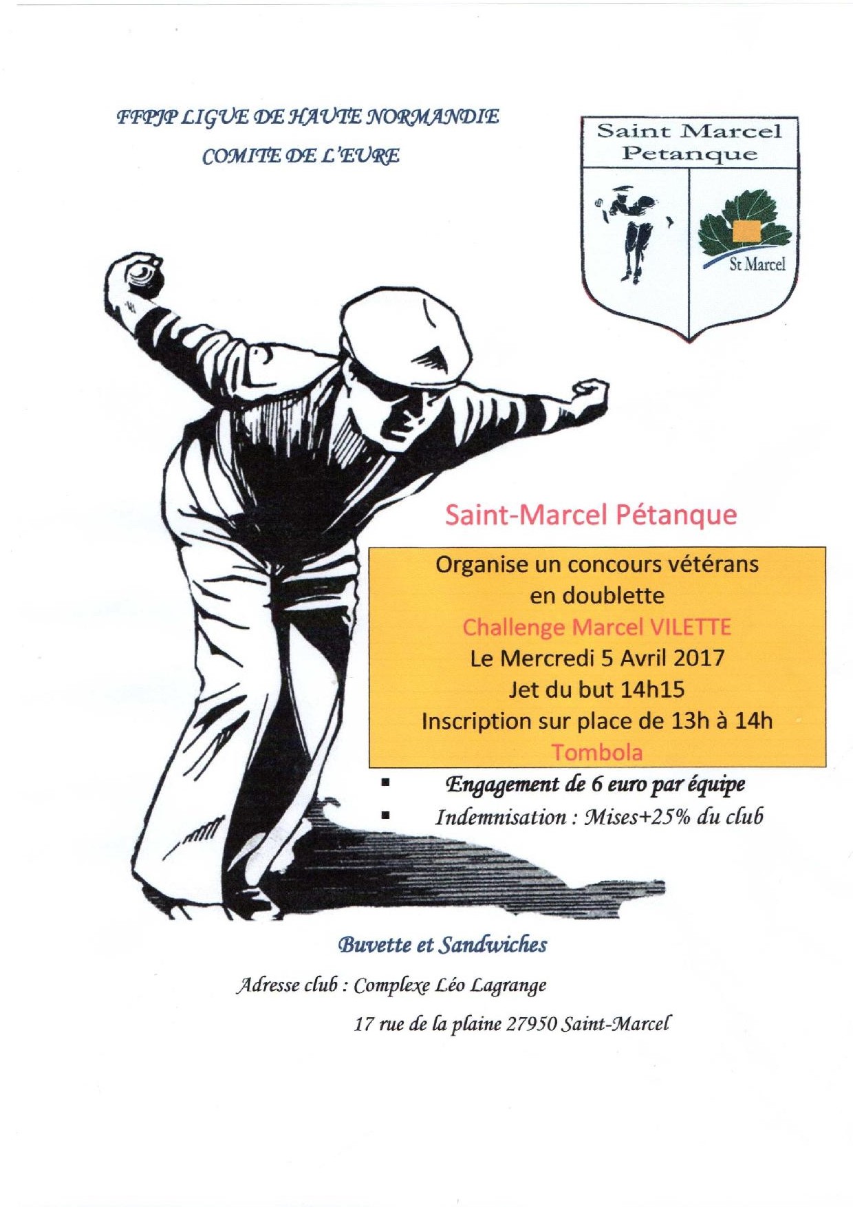 Challenge Marcel Vilette mercredi 5 Avril à St Marcel Challenge Marcel Vilette mercredi 5 Avril à St Marcel