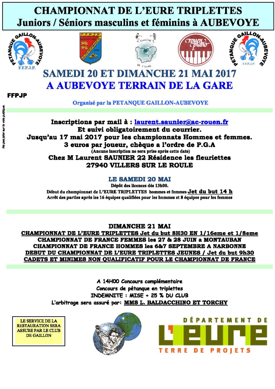 Championnat de l'Eure Triplette masculin et feminin Championnat de l'Eure Triplette masculin et feminin