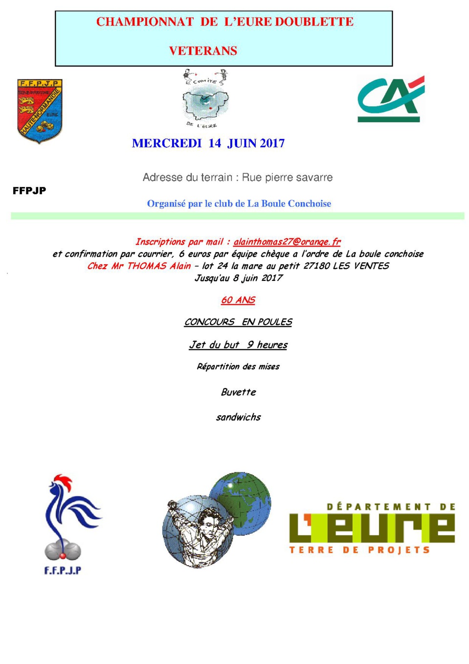 Championnat de l'Eure Doublette veteran Championnat de l'Eure Doublette veteran