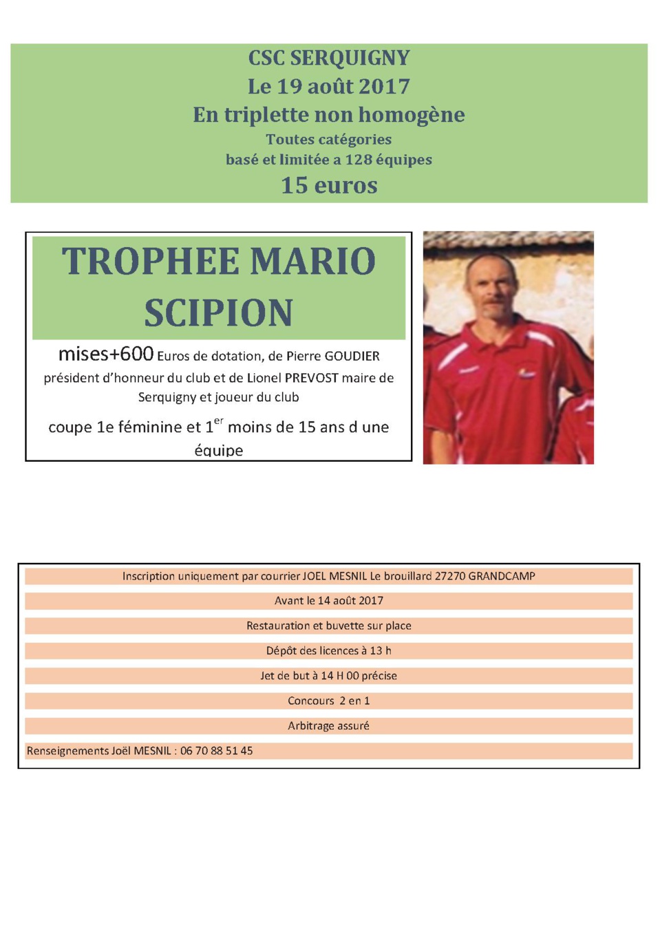 Samedi 19 Aout : Trophée Mario Scipion Samedi 19 Aout : Trophée Mario Scipion