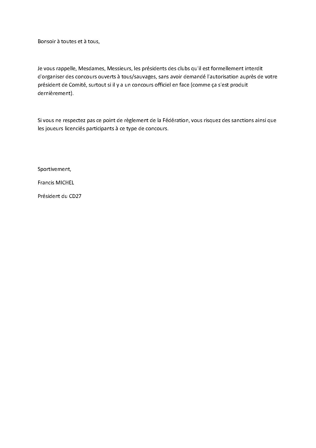 Rappel du Président du Comité Rappel du Président du Comité