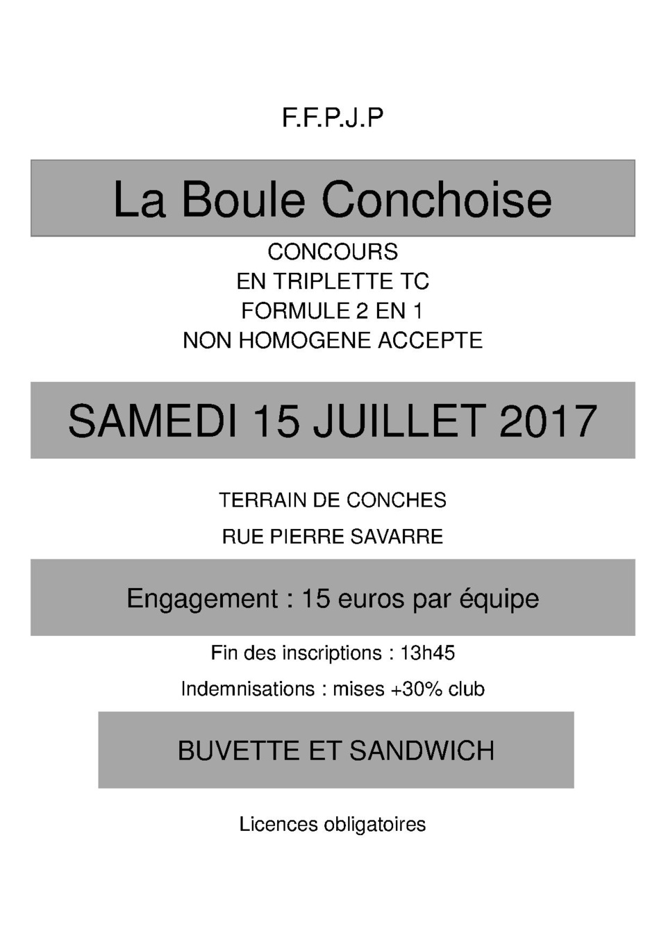 Concours le samedi 15 juillet à Conches