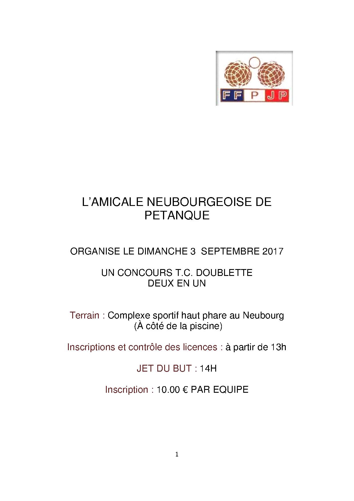 Concours dimanche 3 septembre au Neubourg.