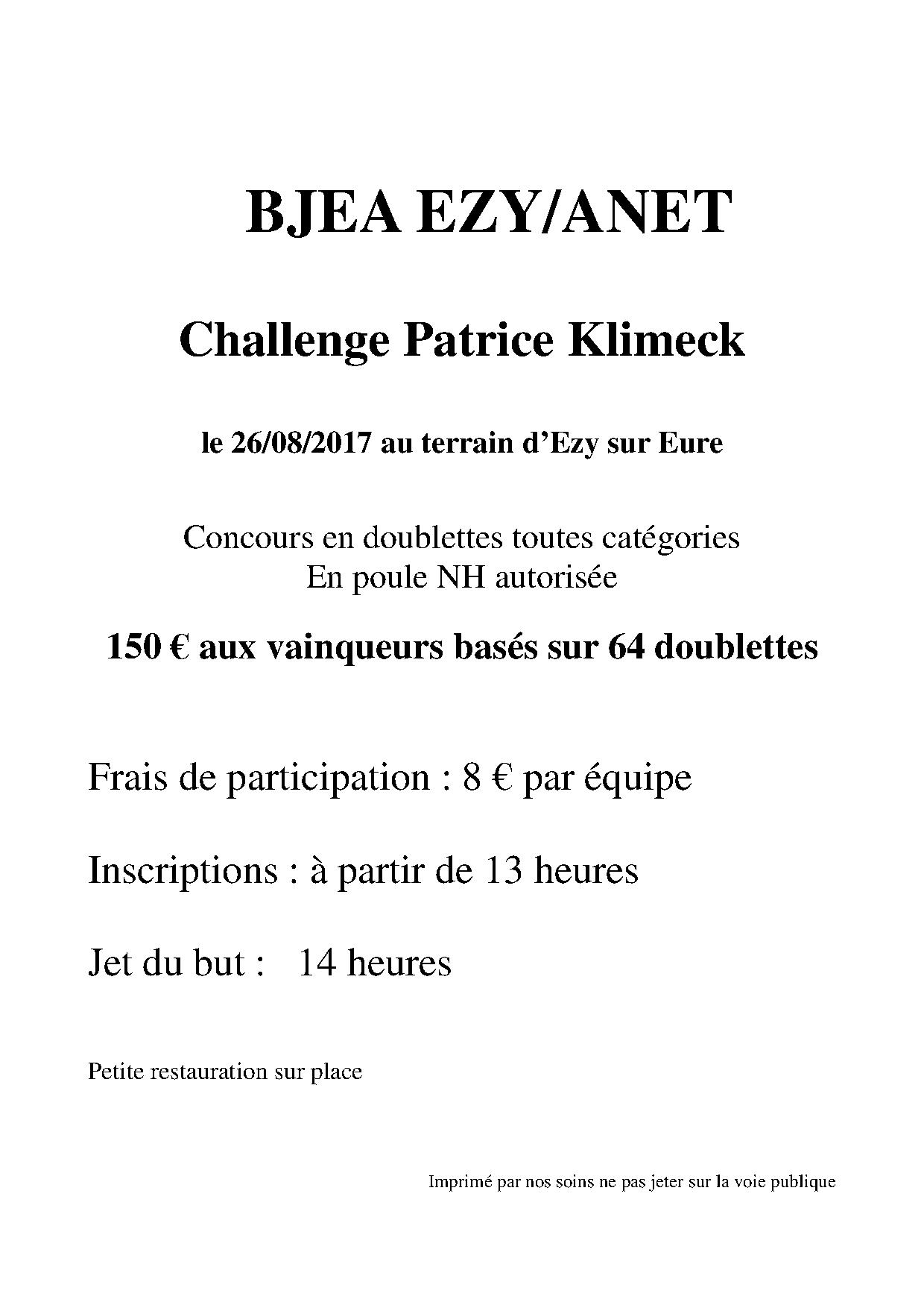 Challenge Patrice Klimeck samedi 26 Aout Challenge Patrice Klimeck samedi 26 Aout