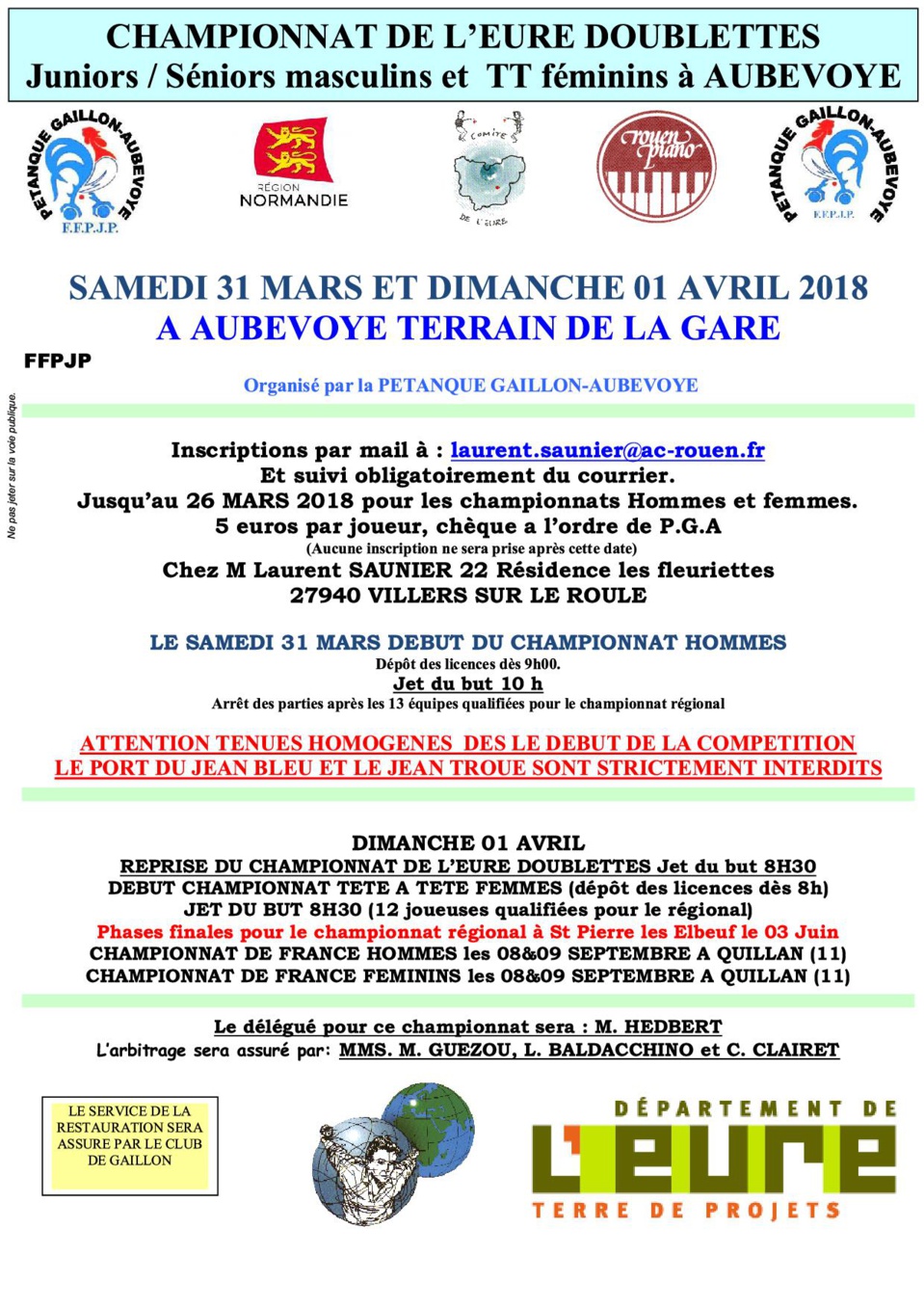 Au menu du week-end ==> championnat de l'Eure x2 hommes et x1  femme
