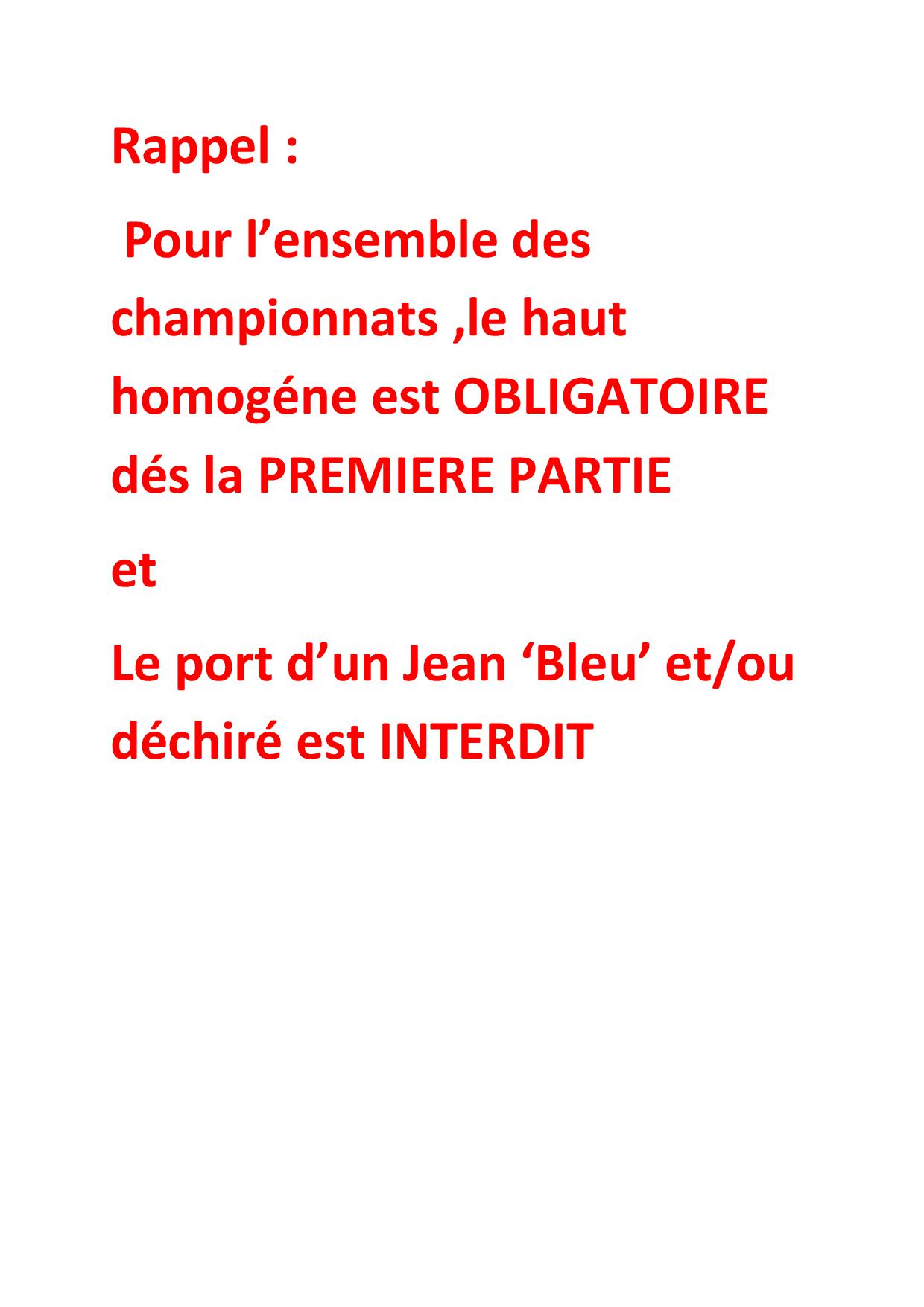 RAPPEL REGLEMENT CHAMPIONNAT