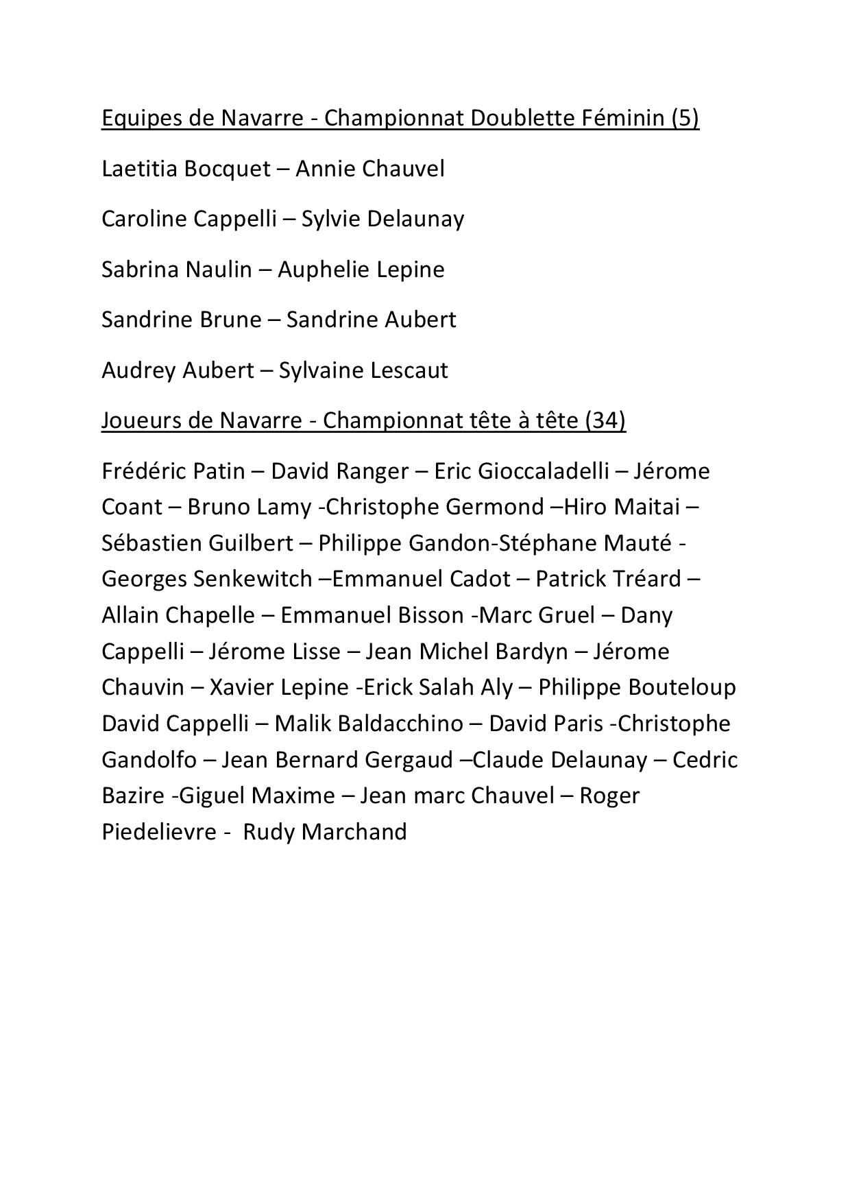 Equipes de Navarre pour le championnat de L'eure x 2 Féminin et X 1 masculin