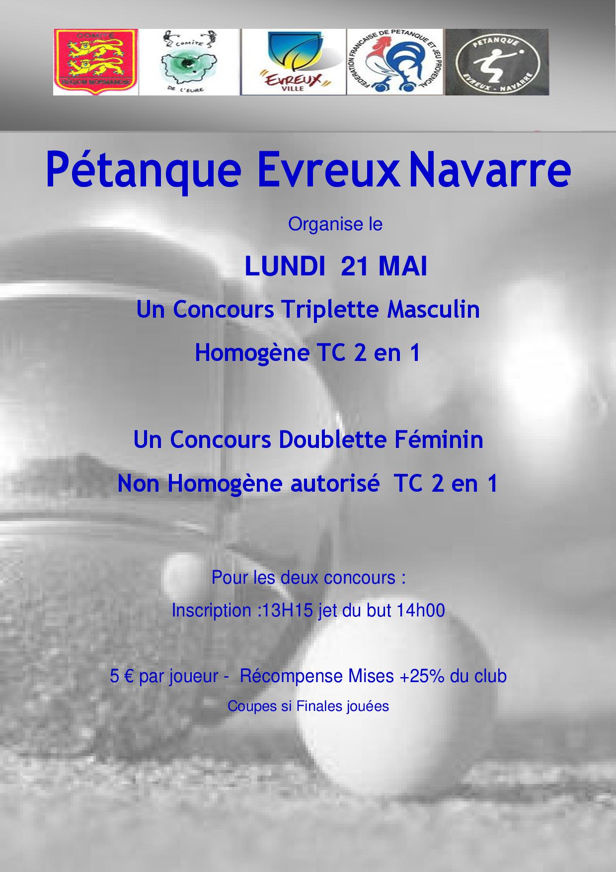 CONCOURS MASCULIN ET FEMININ le 21 MAi CONCOURS MASCULIN ET FEMININ le 21 MAi