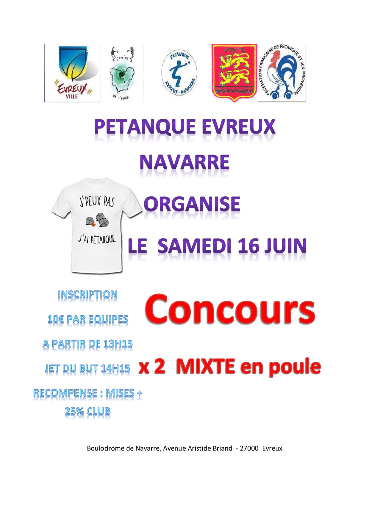 Concours mixte samedi 16 Juin à NAVARRE