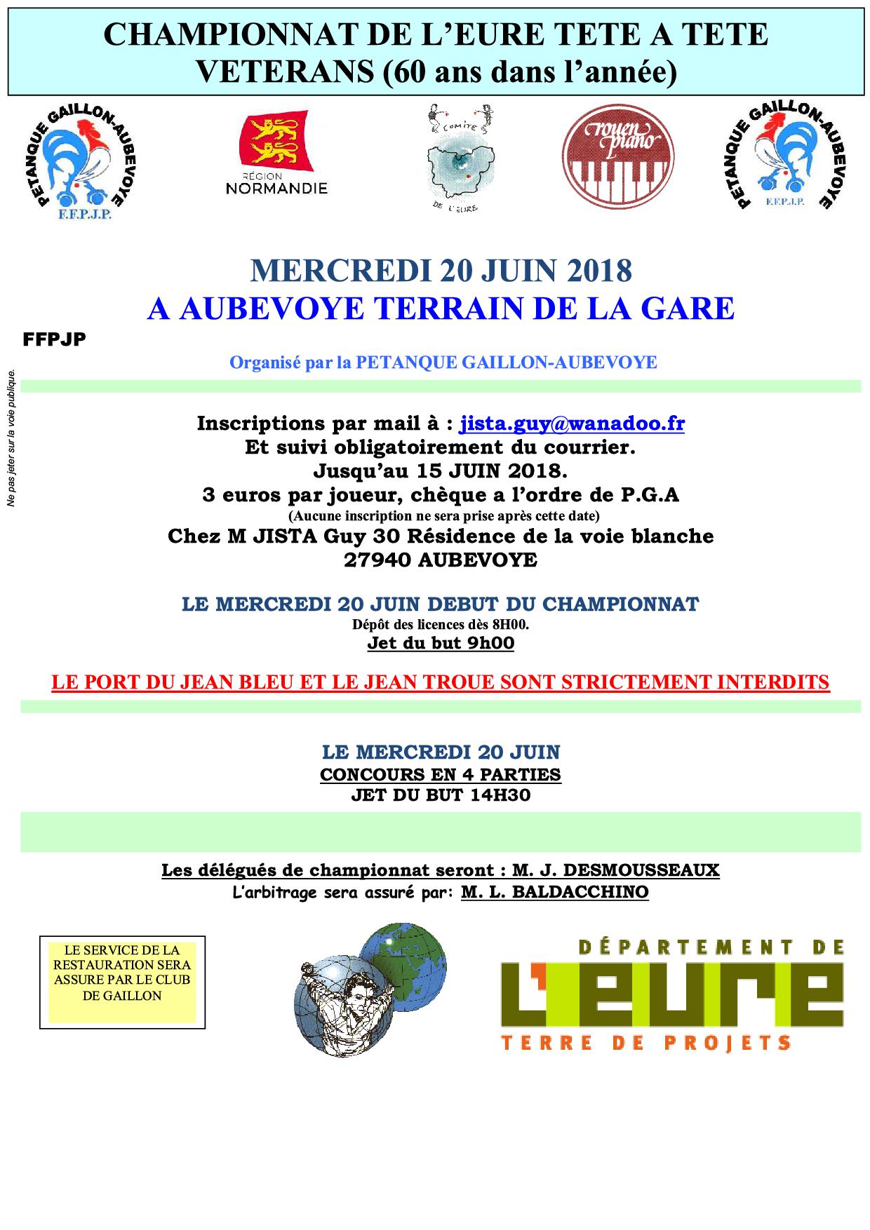 Championnat de l'Eure Tete  a tete  Veteran Championnat de l'Eure Tete  a tete  Veteran