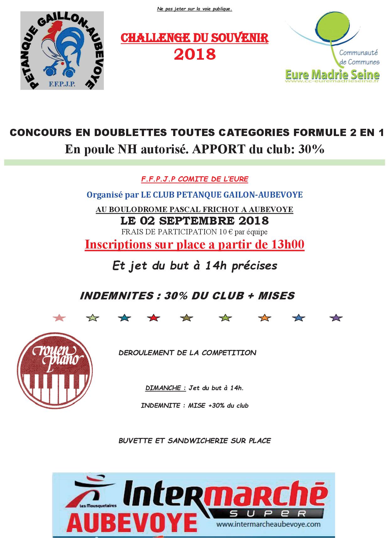 Challenge du Souvenir - Dimanche 2 Septembre à Aubevoye Challenge du Souvenir - Dimanche 2 Septembre à Aubevoye