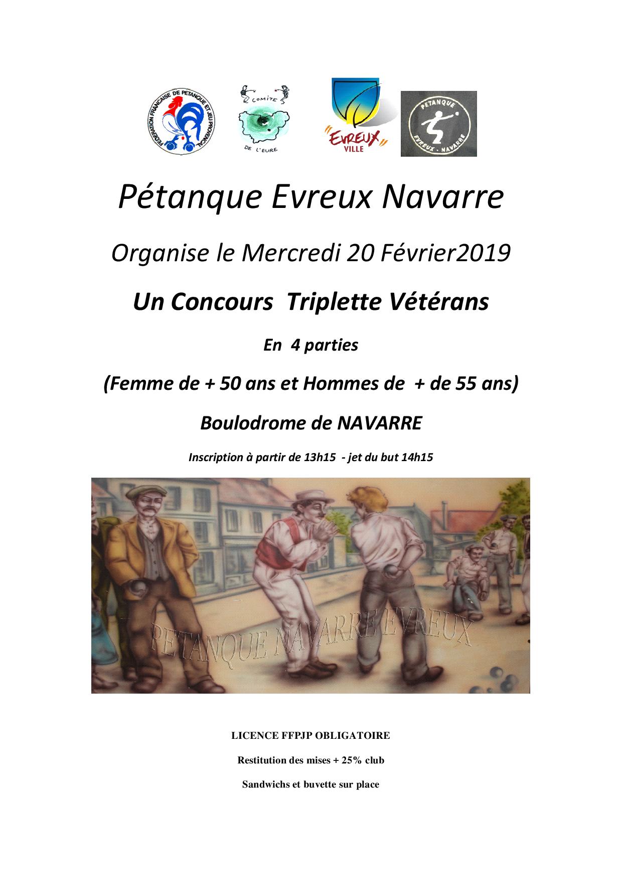 Concours + 55 ans Mercredi 20 Février à NAVARRE Concours + 55 ans Mercredi 20 Février à NAVARRE