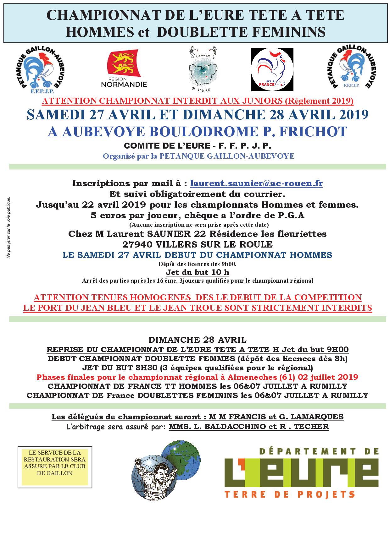 Championnat de L'Eure x 1 masculin  et X 2 Féminin Championnat de L'Eure x 1 masculin  et X 2 Féminin