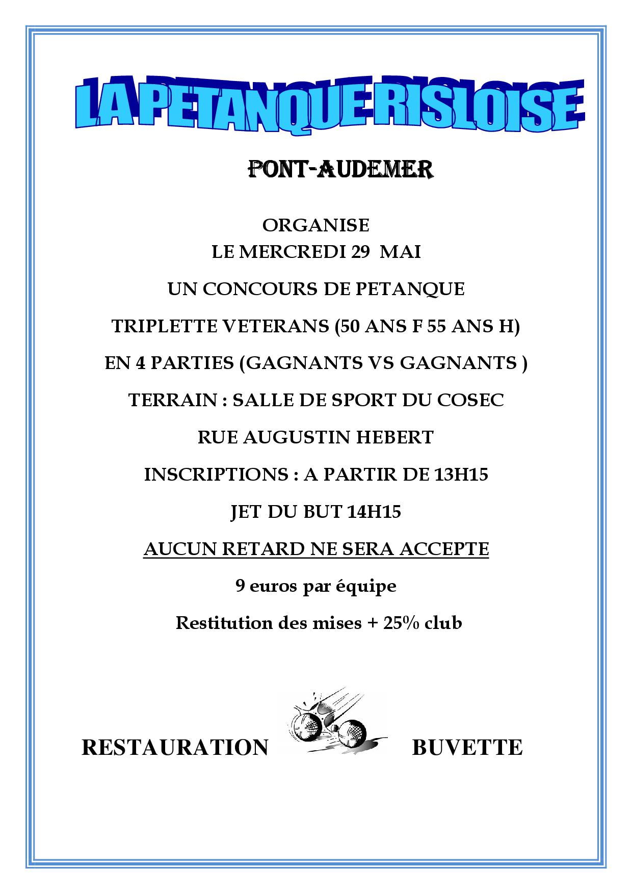 Concours +  de 55 ans mercredi 29 mai