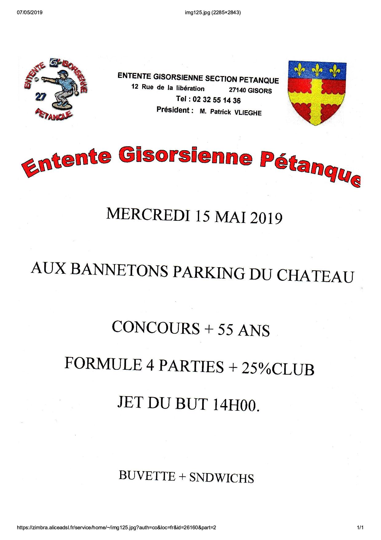Concours  + 55 ans  mercredi 15 mai