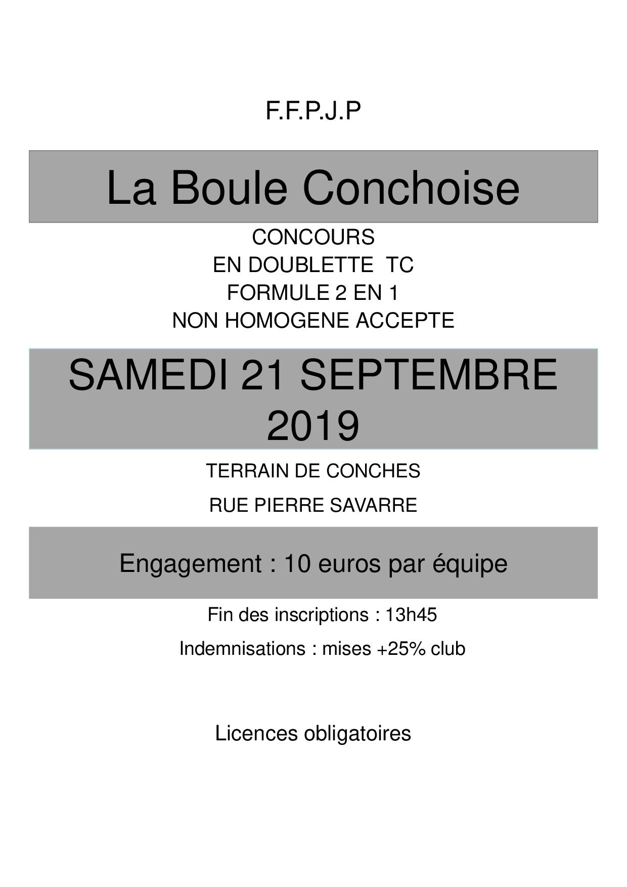 Concours Samedi 21 Septembre