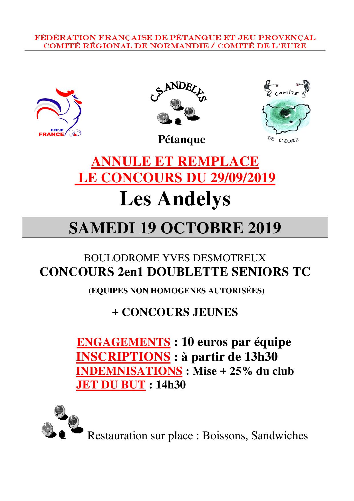 Concours du dimanche 29 Septembre ANNULE  remis au 19 octobre