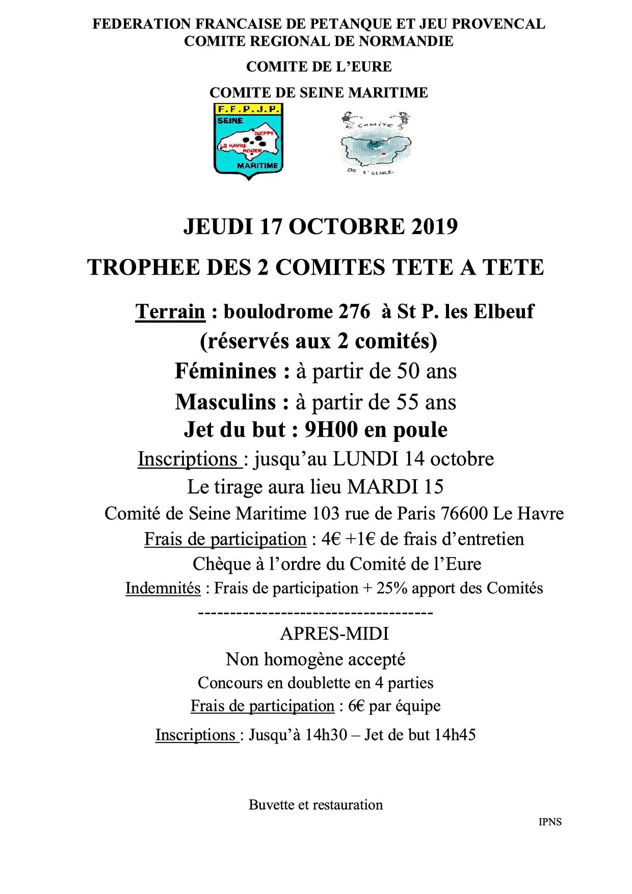 Trophée des 2 comités  27 et 76  Tete a tete + 55 ans Trophée des 2 comités  27 et 76  Tete a tete + 55 ans