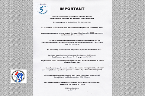 Message de la fédération a été communiqué Message de la fédération a été communiqué