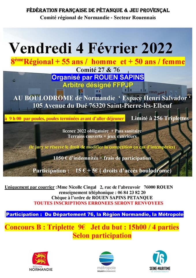 Concours + de 55ans Vendredi 4 février Concours + de 55ans Vendredi 4 février