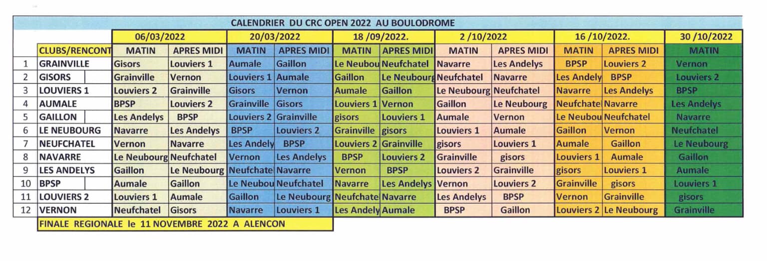 CALENDRIER CRC OPEN CALENDRIER CRC OPEN