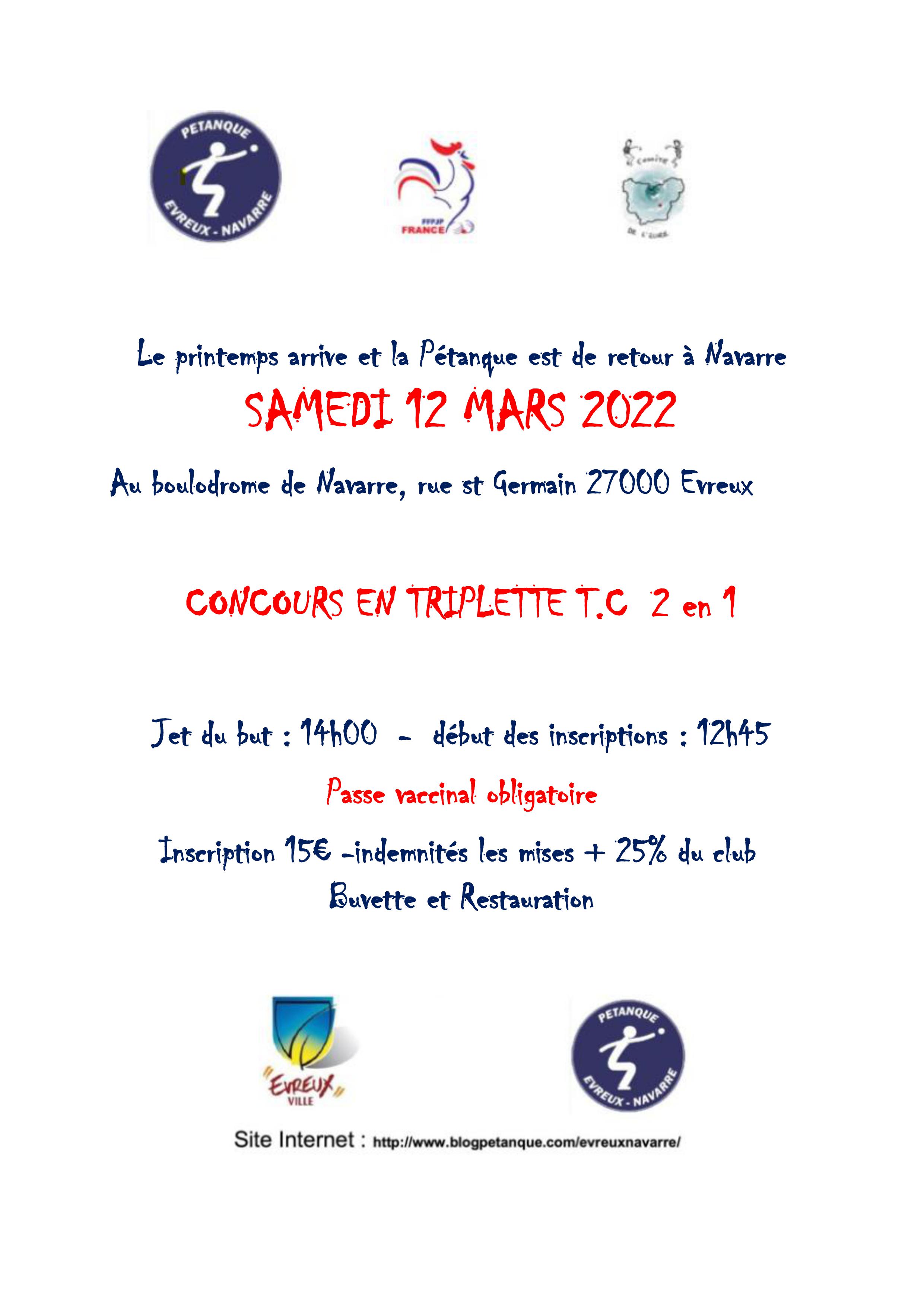 Concours le 12 MARS à NAVARRE Concours le 12 MARS à NAVARRE