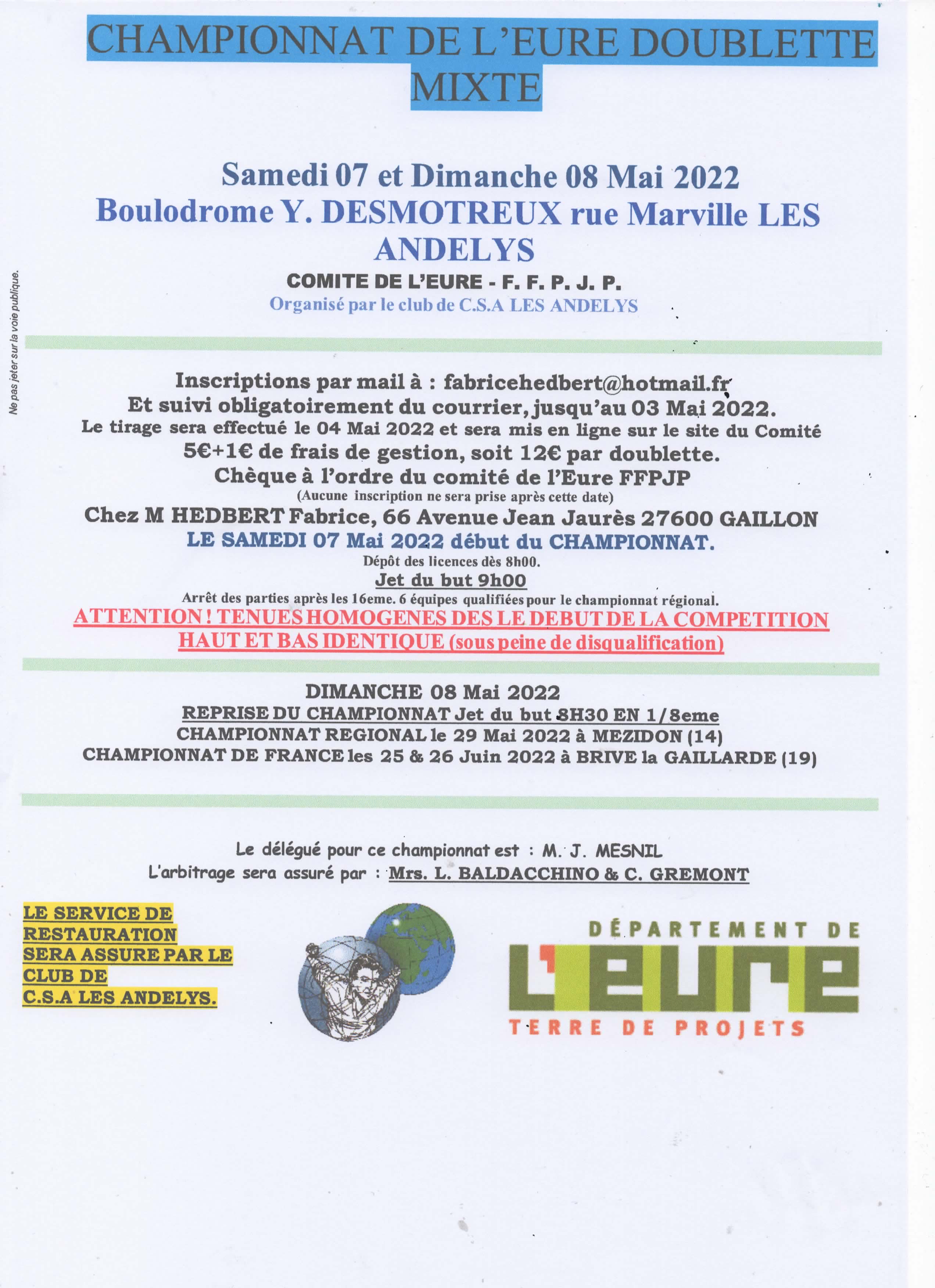 Championnat de l'Eure X2  Mixte aux Andelys Championnat de l'Eure X2  Mixte aux Andelys