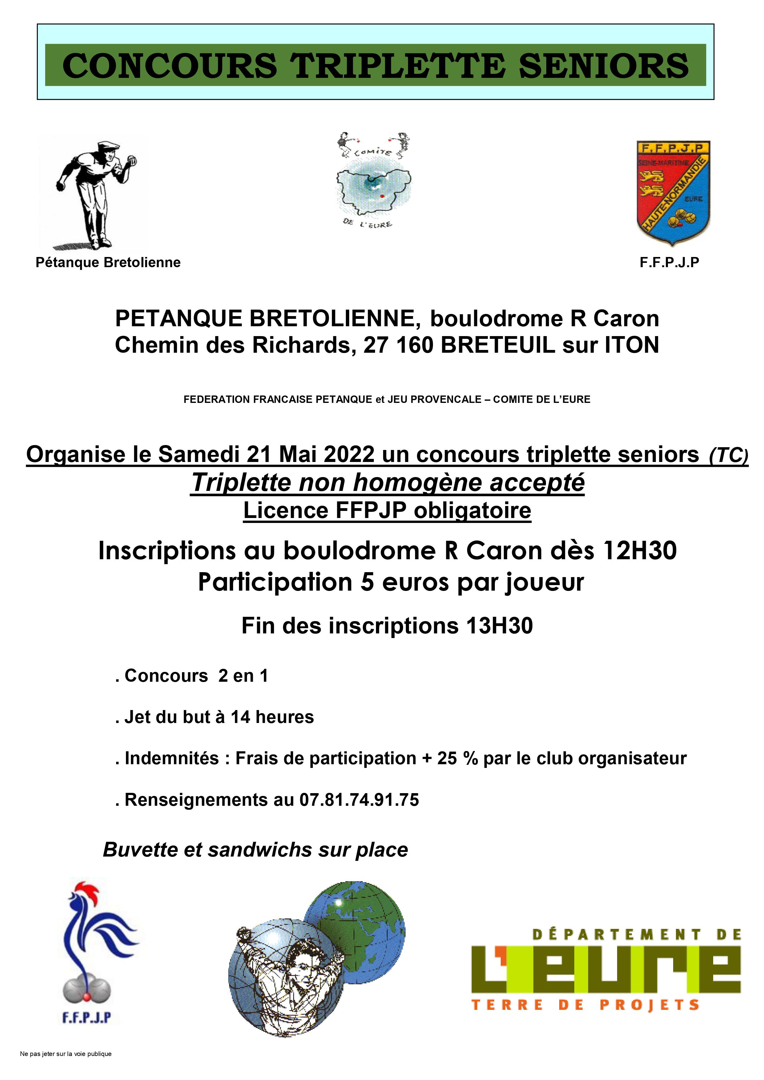 Concours triplette à Breteuil samedi 21 mai