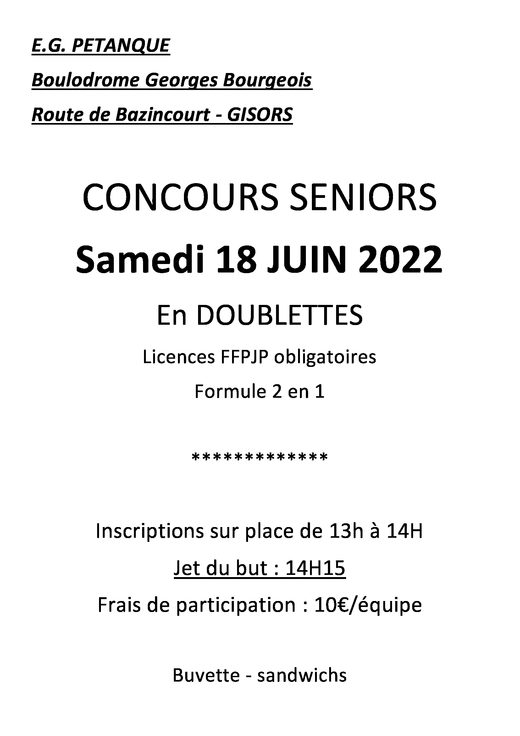 Concours doublette à Gisors le 18 Juin Concours doublette à Gisors le 18 Juin