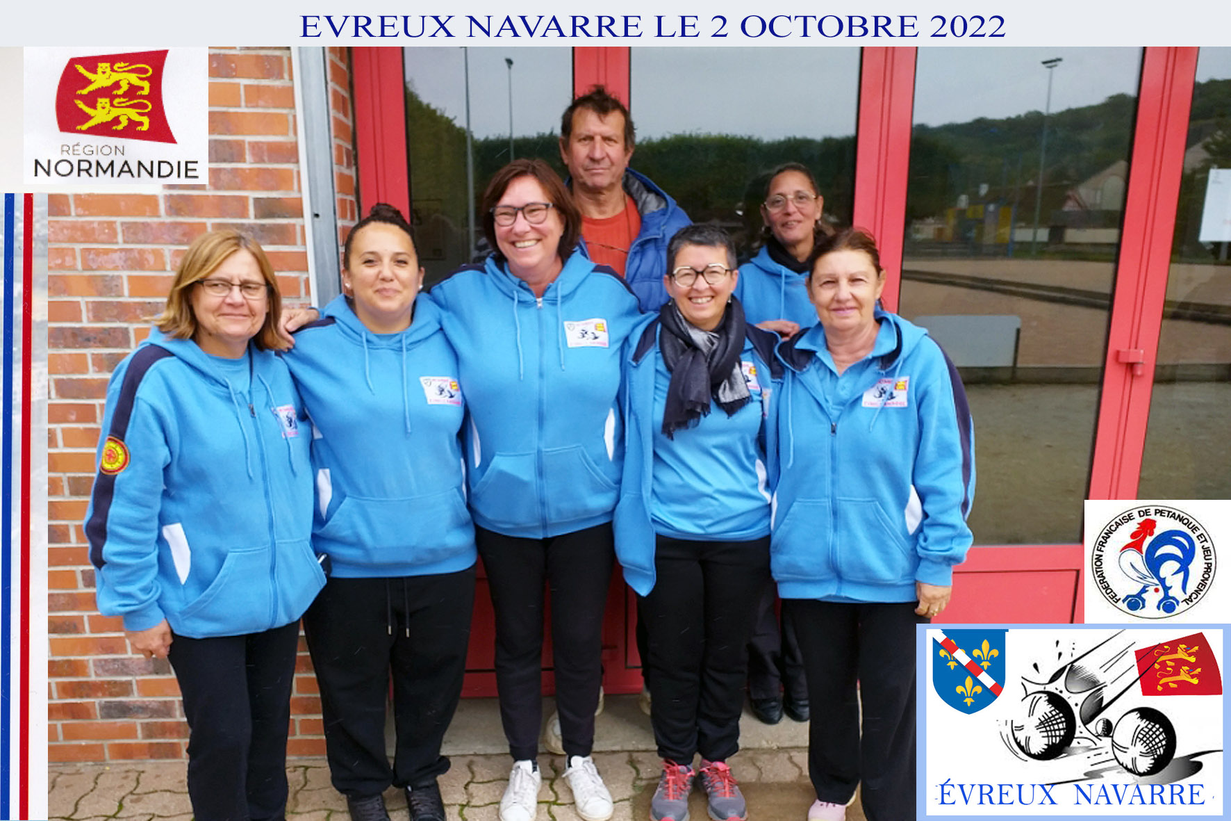 Régine, Élise,Christiane, Fabienne, Sabrina,Brigitte  sous l’œil de Thierry le président. (Photo de Marc Gruel)